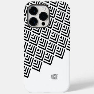 Coque Pour Pour iPhone 14 Pro Max Monogramme Jamais mort classe noir, blanc géométri