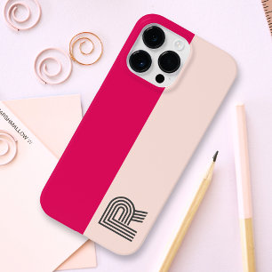Coque Pour Pour iPhone 14 Pro Max Monogramme Minimaliste Rose framboise à Deux Coule