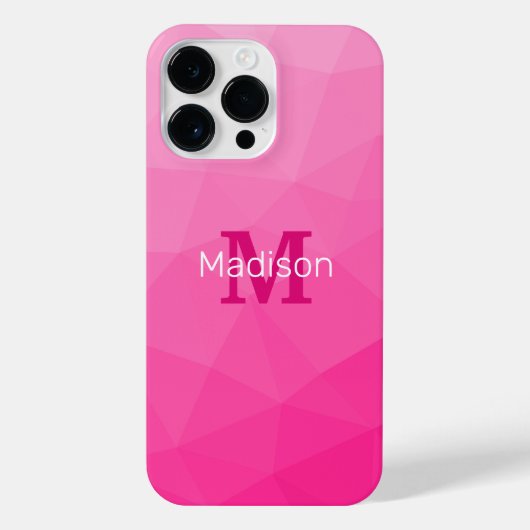 Coque Pour Pour iPhone 14 Pro Max Monogramme Motif à maillage géométrique rose chaud (Verso)