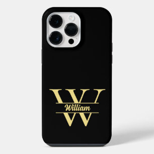 Coque Pour Pour iPhone 14 Pro Max  Monogramme Noir et Or   Écriture Initiale Élégant