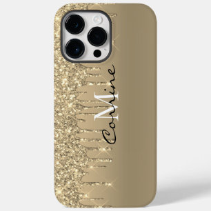 Coque Pour Pour iPhone 14 Pro Max Monogramme personnalisé or 14k paillettes métalliq