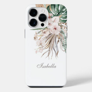 Coque Pour Pour iPhone 14 Pro Max Monstera Tropical et Orchidée Nom Personnalisé