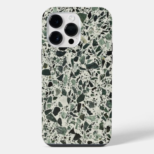 Coque Pour Pour iPhone 14 Pro Max Motif abstrait en terrazzo vert moderne (Verso)