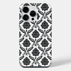 Coque Pour Pour iPhone 14 Pro Max Motif Damassé Rococo Noir sur Blanc