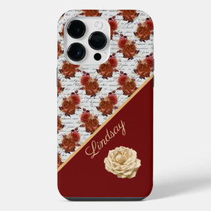 Coque Pour Pour iPhone 14 Pro Max Motif de rose blanche et de Bourgogne vintage avec