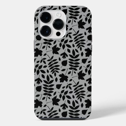 Coque Pour Pour iPhone 14 Pro Max Motif Feuille tombé noir sur gris (Verso)