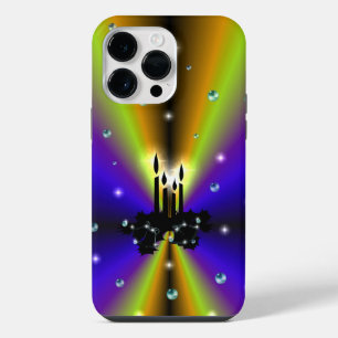 Coque Pour Pour iPhone 14 Pro Max Noël sur arc-en-ciel violet jaune avec perles