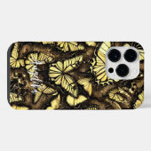 Coque Pour Pour iPhone 14 Pro Max Nom de papillon Noir et Or (Verso Horizontal)