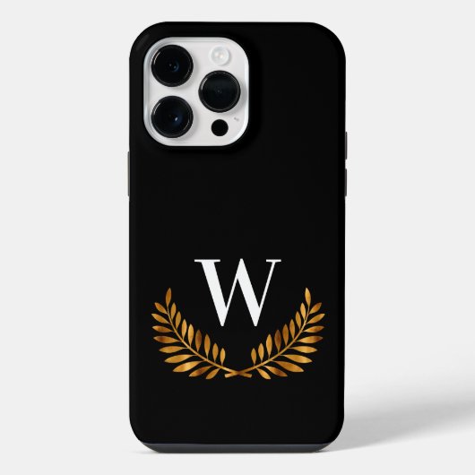 Coque Pour Pour iPhone 14 Pro Max Nom initial du monogramme en or noir couronne (Verso)