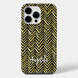 Coque Pour Pour iPhone 14 Pro Max Nom personnalisé Chevron en noir et or