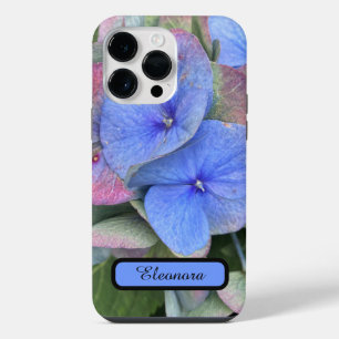 Coque Pour Pour iPhone 14 Pro Max Nouvelle photo de fleur d'hortensia bleu et nom Ét