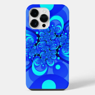 Coque Pour Pour iPhone 14 Pro Max Nuances de bleu Art fractal abstrait moderne