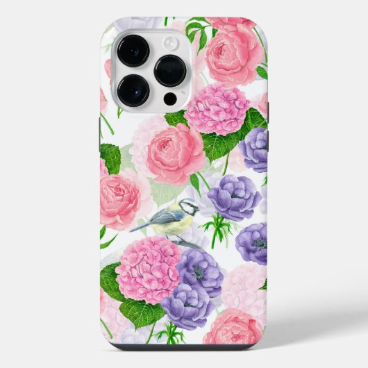 Coque Pour Pour iPhone 14 Pro Max Oiseau et fleurs (Verso)