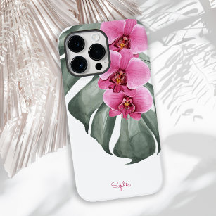 Coque Pour Pour iPhone 14 Pro Max Orchidées roses chaudes Flore tropicale avec votre