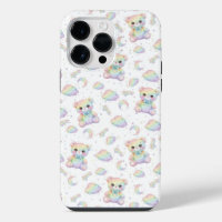 Ours arc-en-ciel mignon et motif de nuages pastel