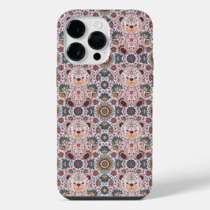 Coque Pour Pour iPhone 14 Pro Max Ours en peluche floral boho et mandala orné sans c
