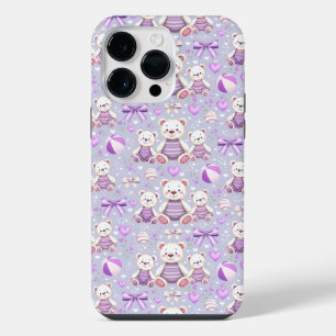 Coque Pour Pour iPhone 14 Pro Max Ours rayé violet mignon et jouets sans couture
