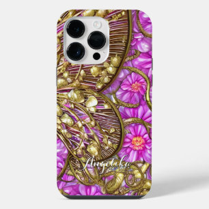 Coque Pour Pour iPhone 14 Pro Max Papillon doré élégant Marguerites roses Nom person