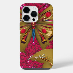 Coque Pour Pour iPhone 14 Pro Max Papillon personnalisé nom rouge vif et or