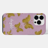 Coque Pour Pour iPhone 14 Pro Max Papillons dorés Nom personnalisé (Verso Horizontal)