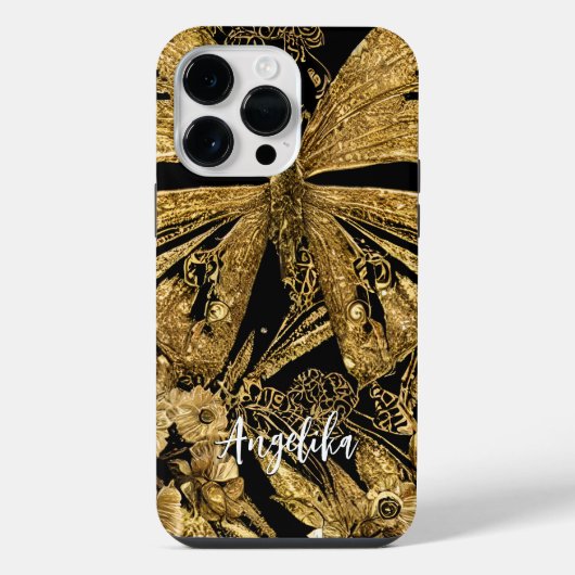Coque Pour Pour iPhone 14 Pro Max Papillons noirs et dorés (Verso)