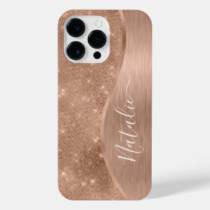 Coque Pour Pour iPhone 14 Pro Max Parties scintillant métal Rose or personnalisé