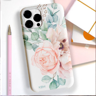 Coque Pour Pour iPhone 14 Pro Max Pavots et roses à l'aquarelle avec votre monogramm