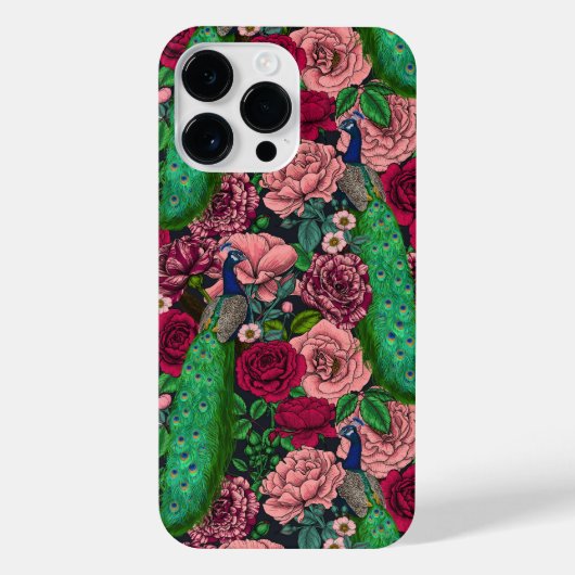 Coque Pour Pour iPhone 14 Pro Max Peacocks dans le jardin rose 2 (Verso)