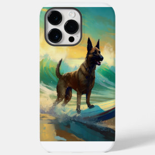 Coque Pour Pour iPhone 14 Pro Max Peinture de surf sur la plage avec Malinois belge