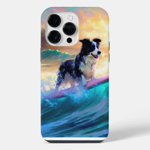 Coque Pour Pour iPhone 14 Pro Max Peinture de surf sur la plage de Border Collie