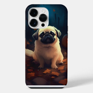 Coque Pour Pour iPhone 14 Pro Max Pékinois d'Halloween avec citrouilles effrayantes
