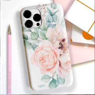 Coque Pour Pour iPhone 14 Pro Max Pépites d'aquarelle et Roses avec votre Monogramme