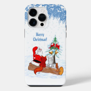 Coque Pour Pour iPhone 14 Pro Max Père Noël avec Lapin Renard et Écureuil
