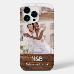 Coque Pour Pour iPhone 14 Pro Max Photo de couple monogrammé sur bois avec nom perso