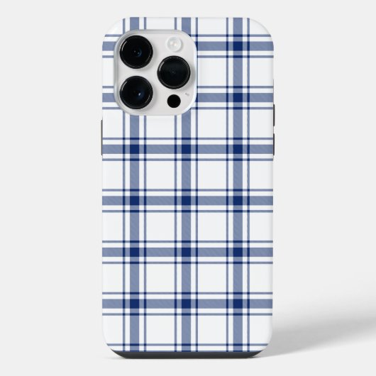 Coque Pour Pour iPhone 14 Pro Max Plaid Nautique Bleu et Blanc (Verso)