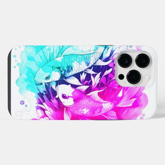 Coque Pour Pour iPhone 14 Pro Max Poisson Koi en rose et bleu (Verso Horizontal)
