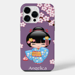 Coque Pour Pour iPhone 14 Pro Max Poupée Maiko Kokeshi - Blue Kimono Geisha Girl
