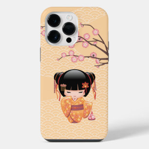 Coque Pour Pour iPhone 14 Pro Max Poupée Ume Kokeshi - Japonaise Pêche Geisha Girl