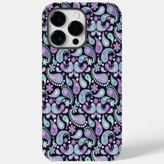 COQUE POUR POUR iPhone 14 PRO MAX PURPLE & AQUA PAISLEY MOTIF
