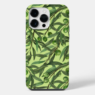 Coque Pour Pour iPhone 14 Pro Max Rameaux d'olivier sur fond vert melon