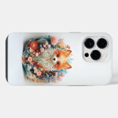 Coque Pour Pour iPhone 14 Pro Max Renard mignon avec fleurs découpage en papier 3D (Verso Horizontal)