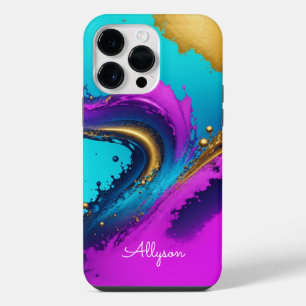 Coque Pour Pour iPhone 14 Pro Max Résumé Liquide Dynamique, Nom en écriture blanche,