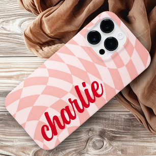 Coque Pour Pour iPhone 14 Pro Max Rétro damboard tourbillonnet onde légère rose pâle