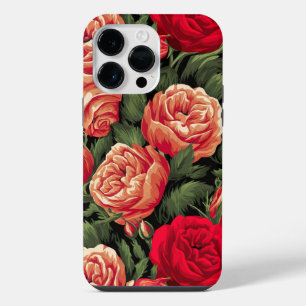 Coque Pour Pour iPhone 14 Pro Max Roses rouges et pêche élégantes