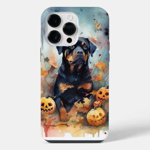 Coque Pour Pour iPhone 14 Pro Max Rottweiler d'Halloween avec citrouilles effrayant