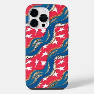COQUE POUR POUR iPhone 14 PRO MAX ROUGE BLANC BLEU OR PATRIOTIQUE ÉTOILES RAYURES