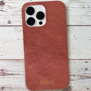 Coque Pour Pour iPhone 14 Pro Max Rouge cuir Look or Monogramme Oxblood coque iphone