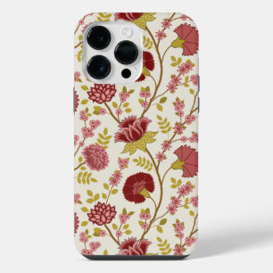 Coque Pour Pour iPhone 14 Pro Max Rouges Roses Or Crème Grand Motif Floral Jacobéen
