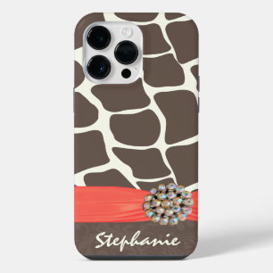 Coque Pour Pour iPhone 14 Pro Max Ruban imprimé motif girafe et strass