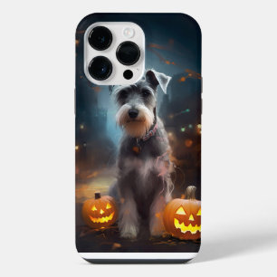 Coque Pour Pour iPhone 14 Pro Max Schnauzer d'Halloween avec la peur Citrouille
